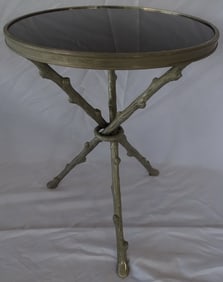 CAST ALUMINUM MARBLE TOP CIRCULAR OCCASIONAL TABLE WITH BRANCH FORM LEGS