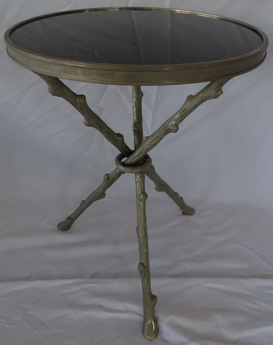 CAST ALUMINUM MARBLE TOP CIRCULAR OCCASIONAL TABLE WITH BRANCH FORM LEGS (1 of 6)