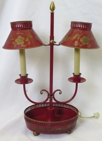 ANTIQUE FRENCH BOUILLOTTE RED TOLE TABLE LAMP, 20.5 X 14.5 X 6.5