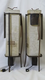 SET OF TWO GARY HUGHES LIGHTING COPPER AND PARCHMENT LAMPS, SIGNED AND NUMBERED