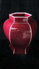 CHINESE OXBLOOD HEXAGONAL VASE