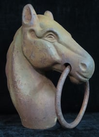 ANTIQUE CAST IRON HORSE HEAD HITCHING POST FENCE TOPPER