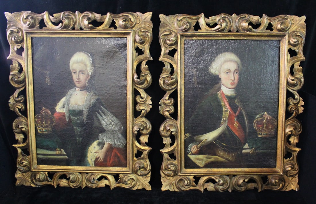 CURATED COLLECTION OF JOSEPH RODANO:  PAIR OF TWO LATE 18/EARLY 19C OIL ON CANVAS PORTRAITS IN GILT (1 of 19)