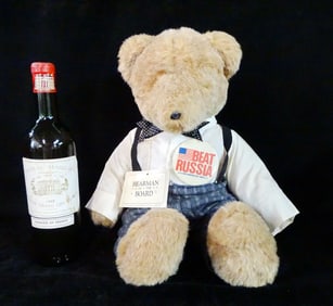 NORTH AMERICAN BEAR COMPANY "BEARMAN OF THE BOARD"  W/ 1984 BEAT RUSSIA (OLYMPICS) PIN