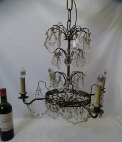 BRASS AND CRYSTAL FOUR LIGHT HANGING FIXTURE