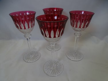 FOUR PIECES SAINT LOUIS CRYSTAL RUBY TO CLEAR CRYSTAL STEMWARE