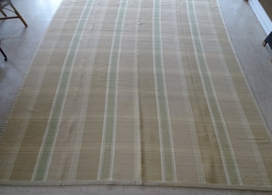 LARGE ROOM SIZE COTTON STRIPED RUG IN GREEN & BEIGE