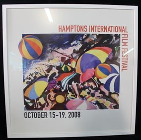 MALCOLM MORLEY "HAMPTONS INT. FILM FESTIVAL" POSTER, SIGNED, SIGNATURE FADED  28 1/2" X 28 1/2"