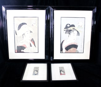 GROUP OF FOUR JAPANESE WOODBLOCK PRINTS INC.PORTRAIT OF TOMIMOTO TOYOHINA