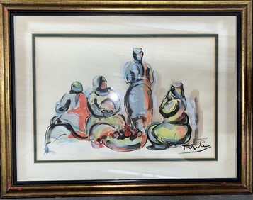 EXPRESSIONIST GOUACHE MARKET SCENE SIGNED BY SAMUEL TEPLER, OVERALL