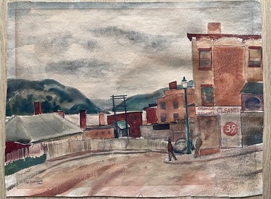 WPA IMPRESSIONIST WATERCOLOR OF ORANGE COUNTY CITYSCAPE BY WILLIAM SHUGOLD, DATED 1940