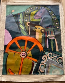 MODERN, FUNKY ACRYLIC ON UNSTRETCHED CANVAS, SIGNED AND DATED SEPTEMBER 1997