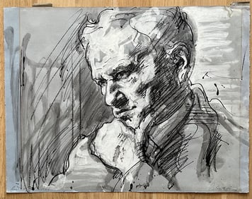 GOUACHE AND INK PORTRAIT OF A HANDSOME MAN BY FRANZ REDERER