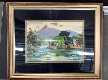 JAPANESE EXPRESSIONIST FAUVIST LANDSCAPE GOUACHE ON PAPER, SIGNED