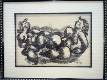 MODERN EXPRESSIONIST TWO NUDES ON CHARCOAL SIGNED BY CHAIM GROSS (1904-1991) DATED 1949