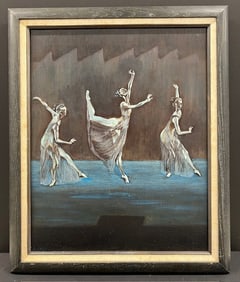 THEATRICAL MODERNIST 3 GRACES BALLET DANCERS OIL ON CANVAS SIGNED