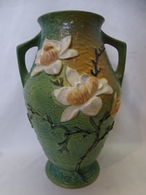 ROSEVILLE POTTERY-BLUE MAGNOLIA FLOOR VASE CIRCA 1943