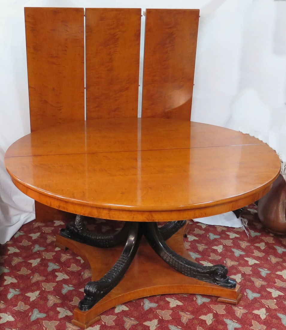 BIEDERMEIER STYLE DINING TABLE WITH 3 LEAVES, DOLPHIN FIGURAL CARVING 57 x 29.5, 14" leaves (1 of 18)