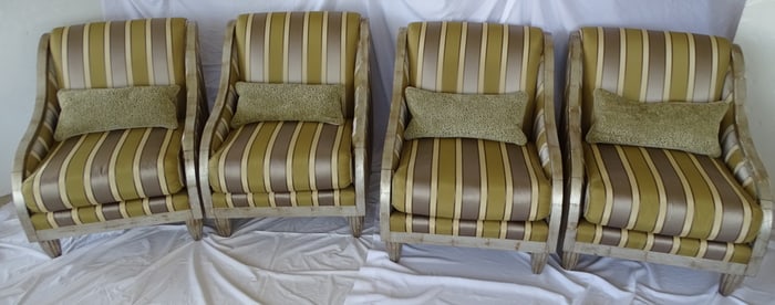 4 SWAIM SILVER GILT BERGERES UPHOLSTERED IN SILK