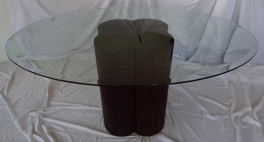 SPLIT REED MOTIF PEDESTAL TABLE W/BEVELED GLASS TOP (PEDESTAL 29" X 19" X 19", GLASS TOP 42" X 58")