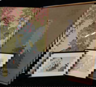 TWO OVERSIZED WOODBLOCK PRINTS & TWO OTHER PRINTS