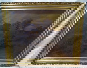 HERBERT KLEIN SIGNED OIL ON CANVAS "FARMHOUSE ON THE CREEK"