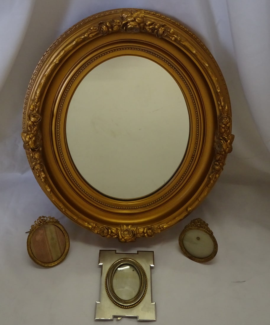 OVAL GILT FRAME EASEL MIRROR AND 3 DIMINUTIVE EASEL FRAMES (1 of 20)