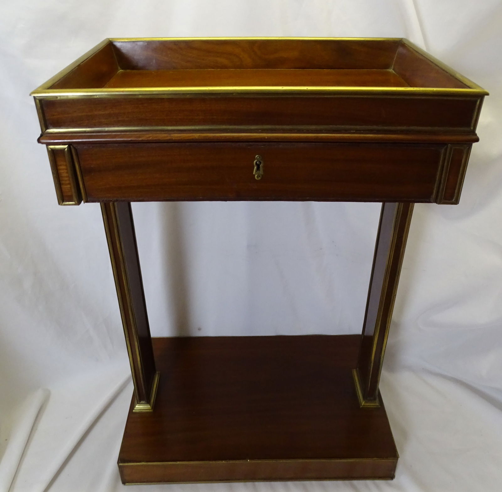 19TH CENTURY BRASS MOUNTED MAHOGANY WRITING TABLE W/LEATHER TOP FITTED INTERIOR (1 of 13)