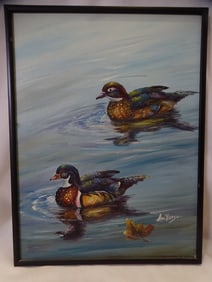 AMBROSE SIGNED OIL ON CANVAS OF WOOD DUCKS