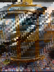 VICTORIAN OAK CURVED GLASS CABINET