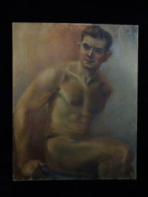 20TH CENTURY MALE NUDE STUDY OIL ON CANVAS