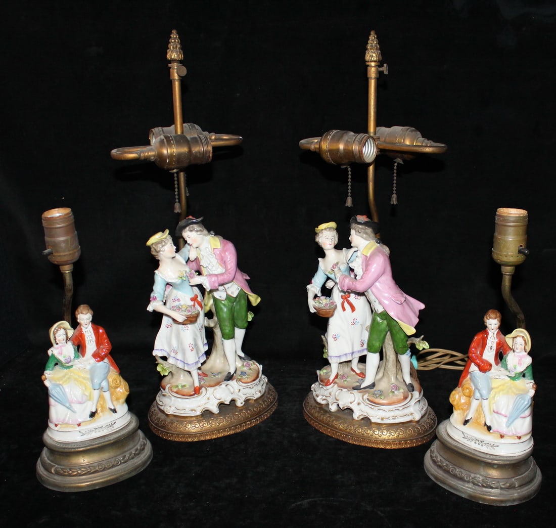 FOUR VINTAGE FIGURAL PORCELAIN LAMPS (1 of 13)