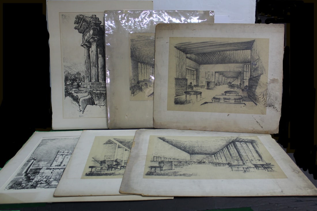 JOSEPH PENNELL, AMERICAN (1857-1926) ARCHITECTURAL RENDERINGS, 6 STONE LITHOGRAPHS, 2 PENCIL SIGNED (1 of 14)