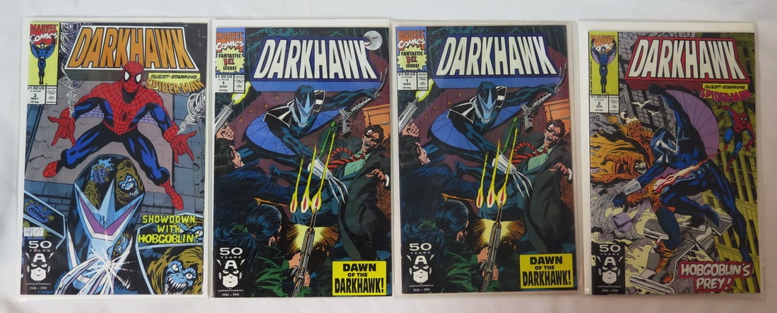 LOT OF FOUR MARVEL COMICS "DARKHAWK" COMIC BOOKS FROM 1991 INCLUDING (2) RARE #1'S, (1) #2 AND (1) (1 of 5)