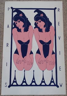 JOHN WESLEY SIGNED "PARIS REVIEW" 1965 SILKSCREEN 131/150, 40 X 26: JOHN WESLEY SIGNED "PARIS REVIEW" 1965 SILKSCREEN 131/150, 40 X 26