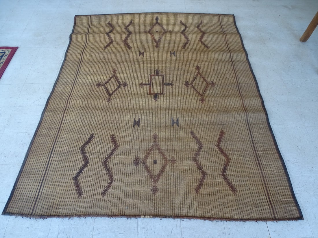 REED AND LEATHER VINTAGE AFRICAN TUAREG HANDMADE FLOOR MAT RUG (1 of 15)