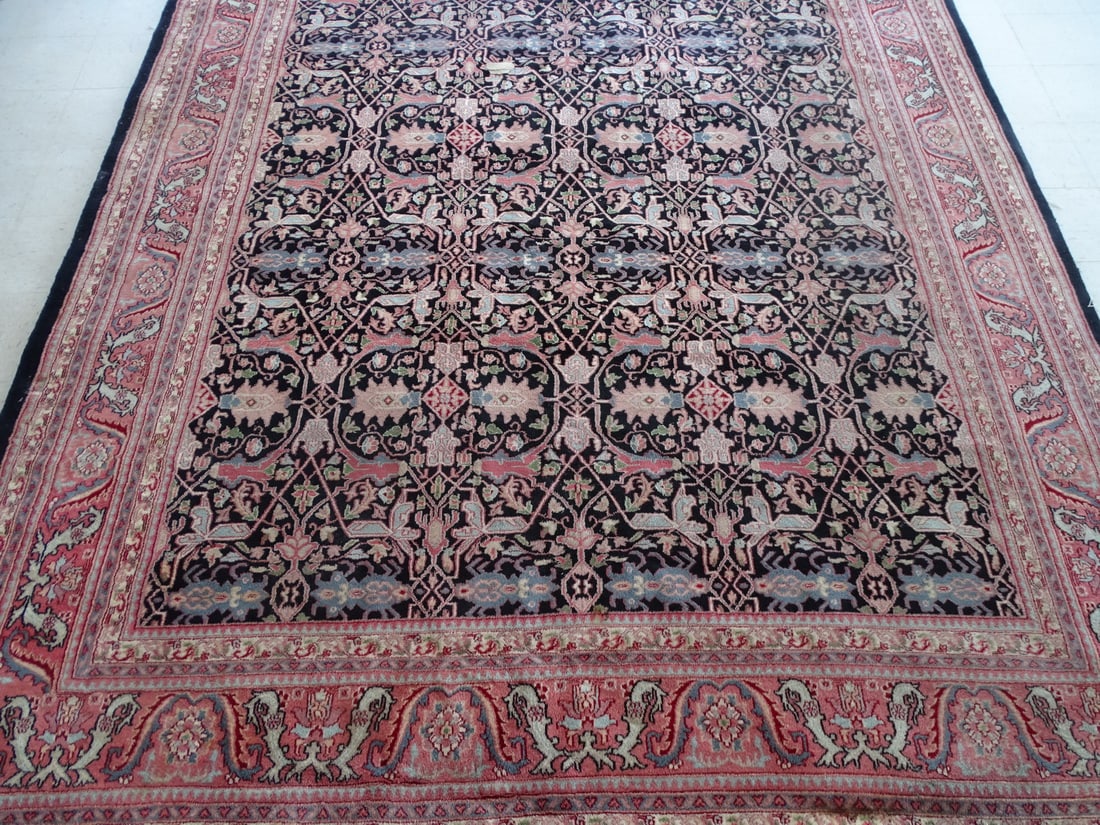 HANDMADE MASTAFI WOOL RUG BLACK GROUND W/ BLUES PINKS AND RED (1 of 19)