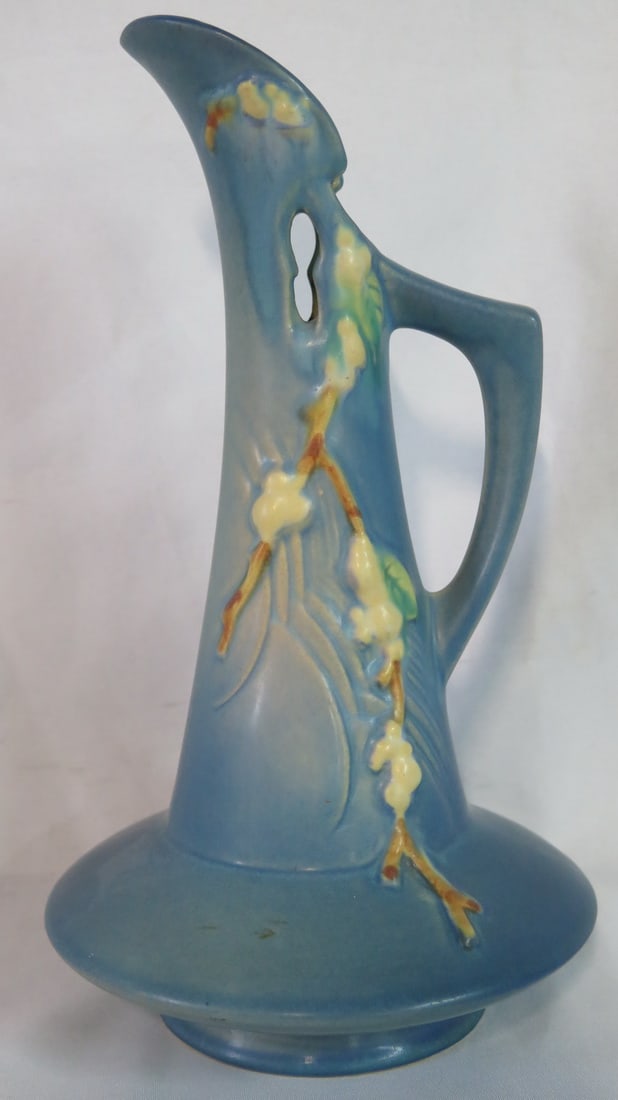 VINTAGE ROSEVILLE POTTERY SNOWBERRY PITCHER/EWER 1947, PERSIAN BLUE, 1TK-10 (1 of 8)