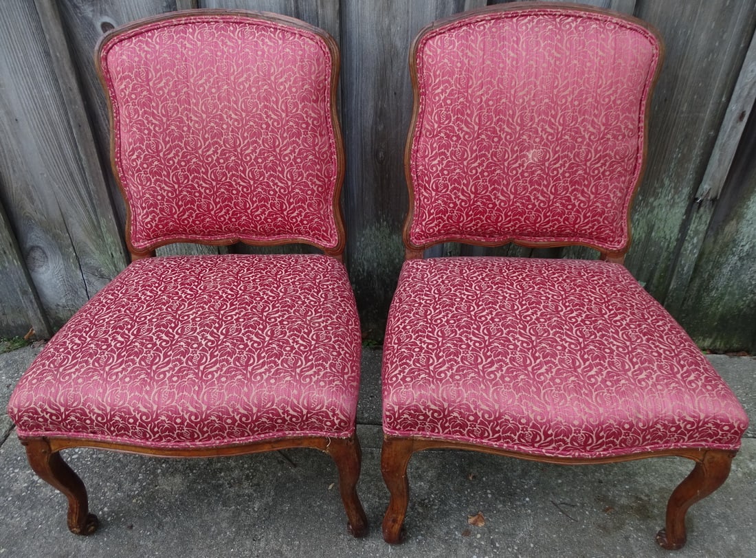 PAIR OF LOUIS XV ANTIQUE WALNUT UPHOLSTERED SIDE CHAIRS (1 of 17)
