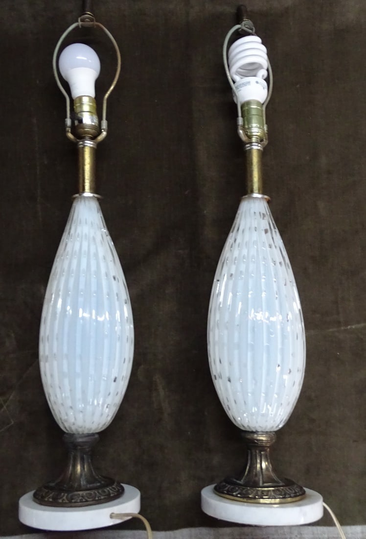 PAIR OF VINTAGE MURANO GLASS LAMPS WITH BRONZE AND MARBLE BASES (1 of 17)