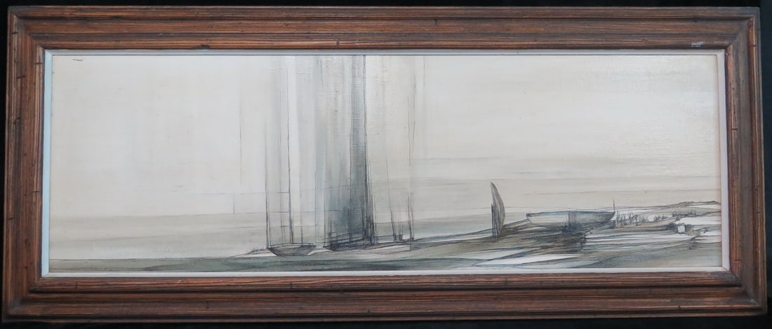 VINTAGE MID-CENTURY MODERN JOHN MCDANIEL ABSTRACT SAILBOATS - OIL ON CANVAS, SIGNED AND DATED 1969 (1 of 8)