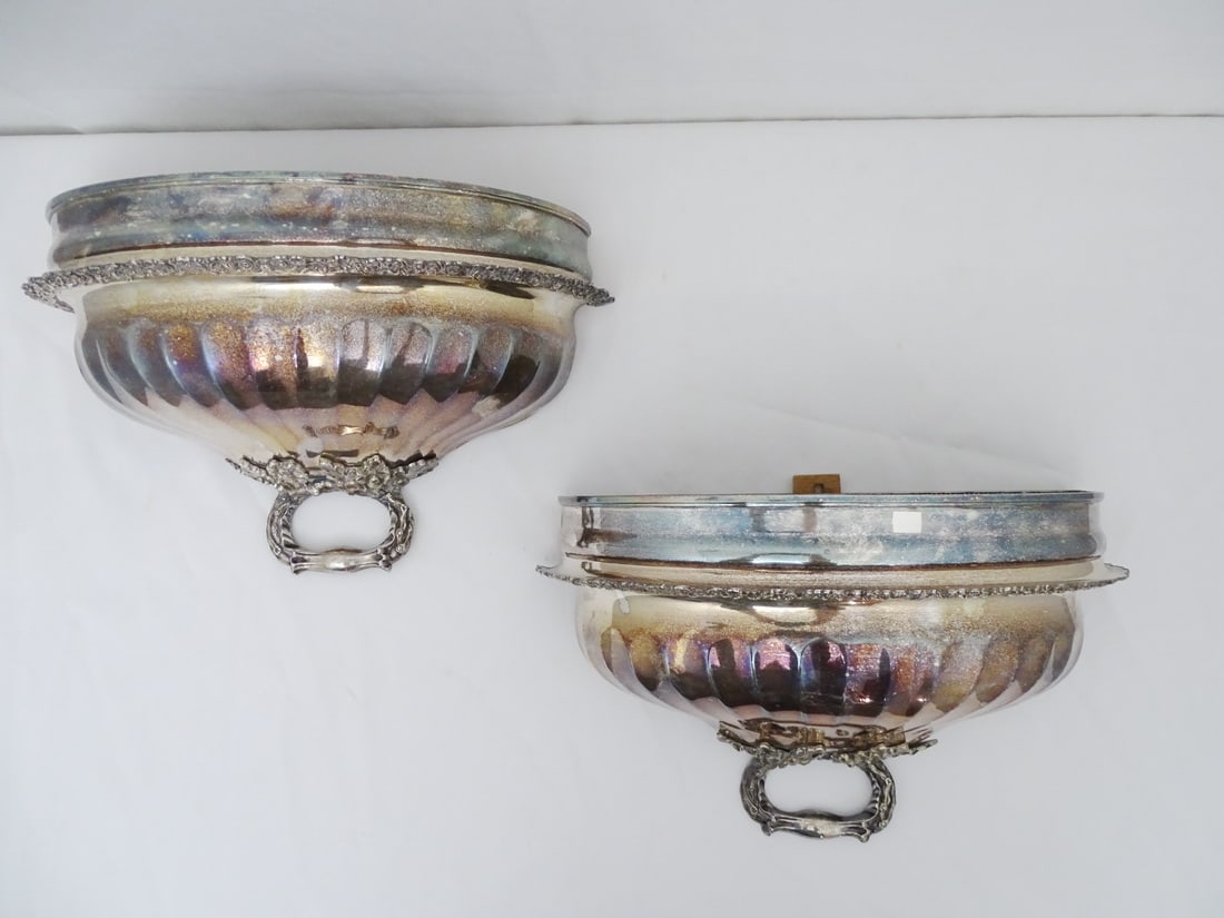 PAIR OF SILVER-PLATED HALF ENTREE DOME FORM WALL POCKETS (1 of 7)