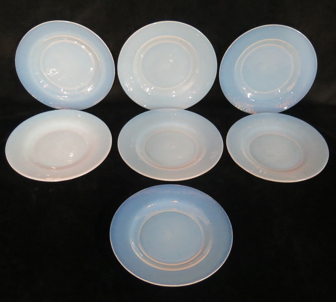 COLLECTION OF SEVEN MURANO OPALESCENT MILK GLASS PLATES (1 of 8)