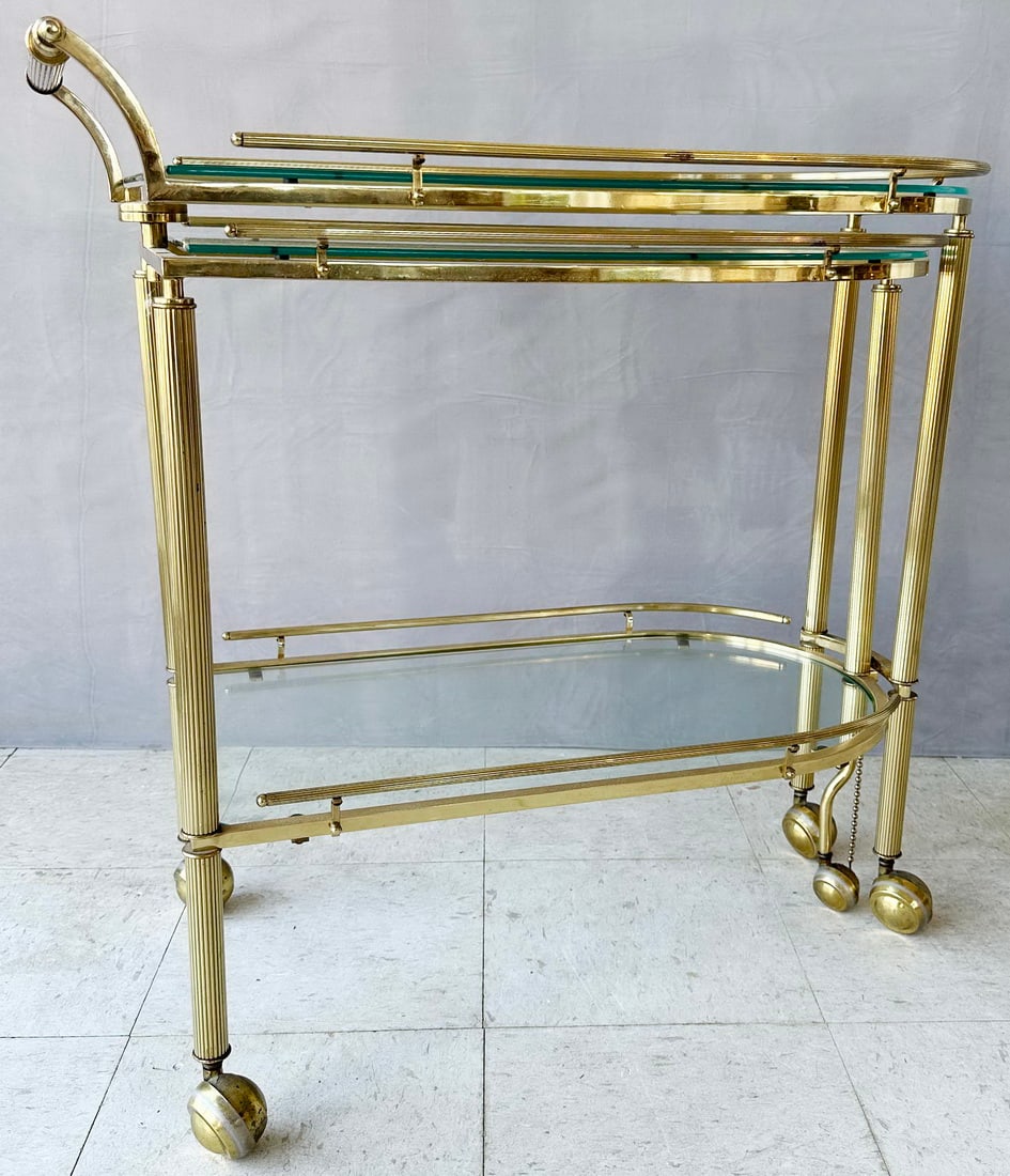 BRASS AND GLASS 3 TIER RETICULATED DESSERT/ BAR CART (1 of 6)