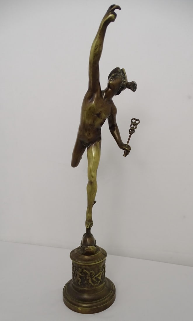 ANTIQUE BRONZE MERCURY/HERMES SCULPTURE, AFTER GIAMBOLOGNA. (1 of 15)
