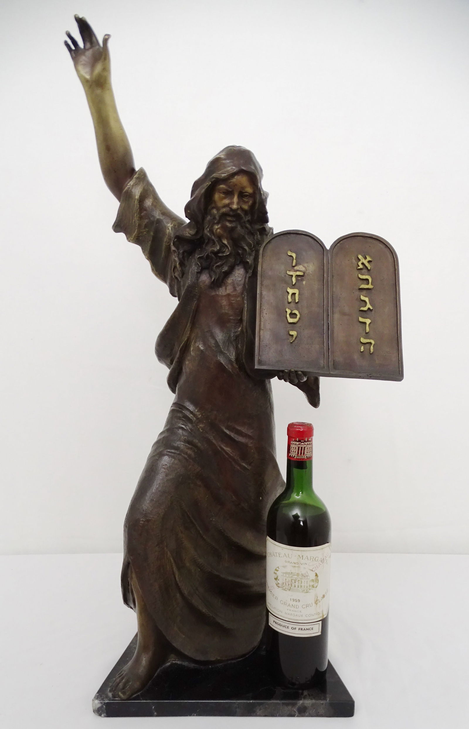 IMPRESSIVE PATINATED LARGE MOSES BRONZE ON MARBLE BASE SCULPTURE. (1 of 14)