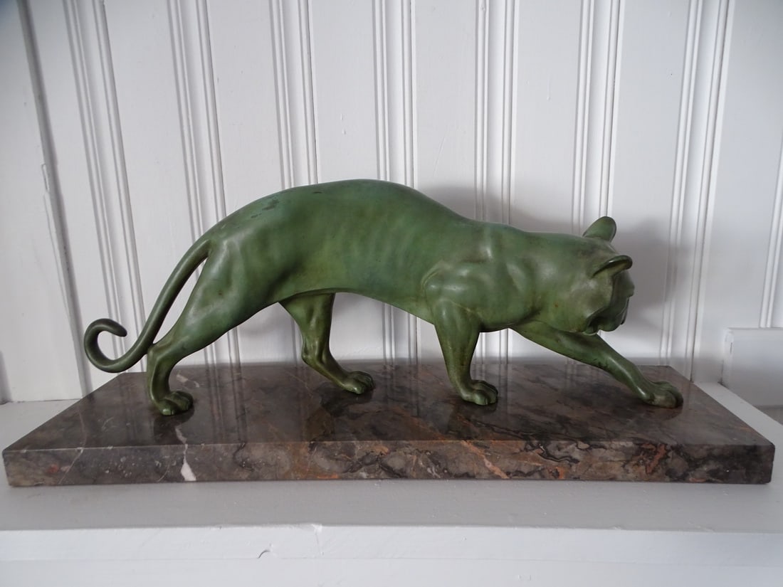 ART DECO STYLE PANTHER, LARGE CAT, LIONESS SCULPTURE (1 of 13)