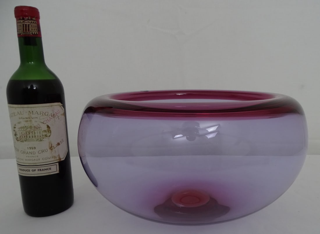 LARGE PURPLE GLASS PROVENCE BOWL BY ROYAL COPENHAGEN DENMARK WITH ORIGINAL BOX (1 of 7)