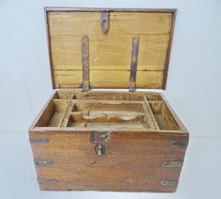 ANTIQUE CAMPAIGN CHEST WITH COMPARTMENTS