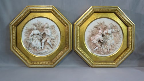 PAIR OF VINTAGE BAS-RELIEF FRENCH WALL HANGINGS